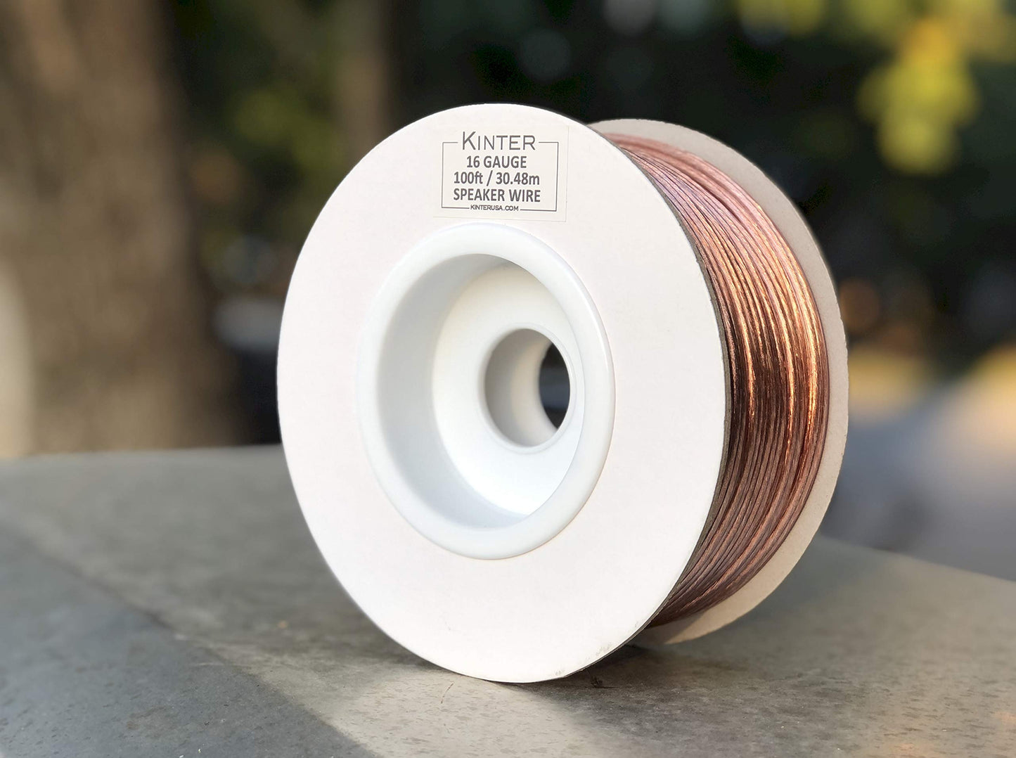 Kinter Cable 100ft 16-Gauge Audio Stereo Speaker Wire Cable, 100 Feet, 30.48 Meters, 2 Conductor, Polarity Marked, Flexible Clear PVC, CCA, Home