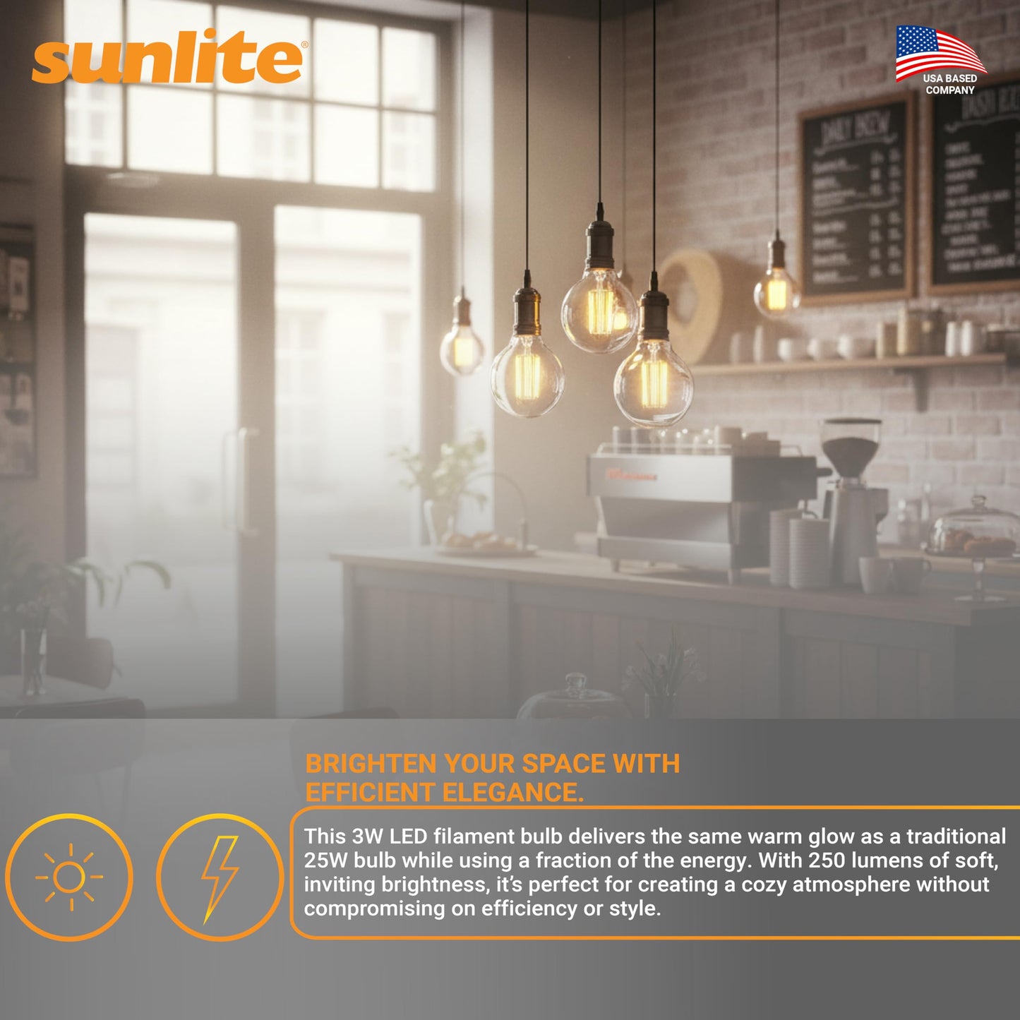 Sunlite LED G16 Filament Globe Light Bulb, 3 Watts (25W Equivalent), 250 Lumens, Dimmable, Medium E26 Base, Short Bulbs for Bedroom, Kitchen, 2700K