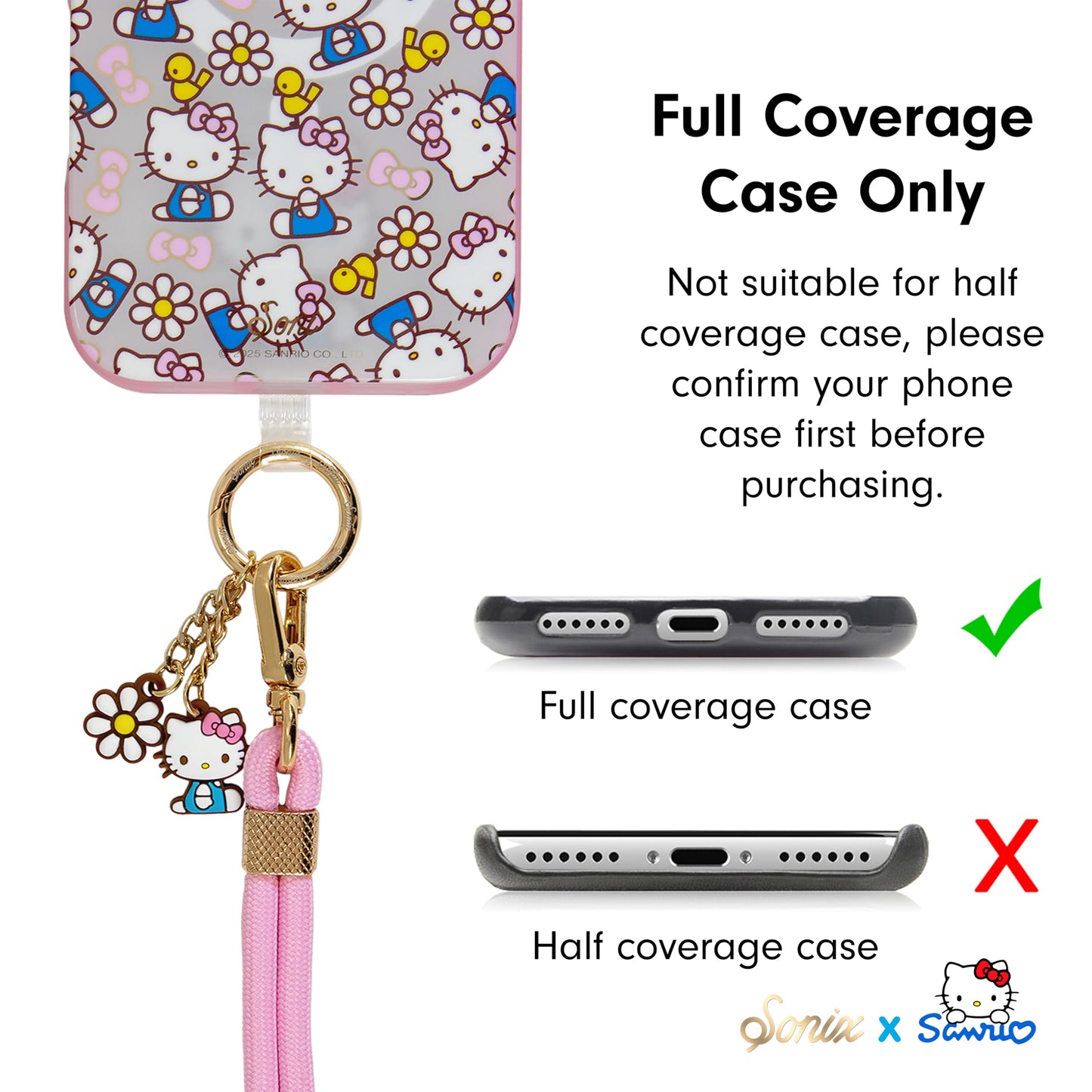 Sonix x Sanrio | Crossbody Phone Strap with Charms | Adjustable, Universal Cell Phone Rope Strap Lanyard | Pink Cord | Hello Kitty Pink Bows