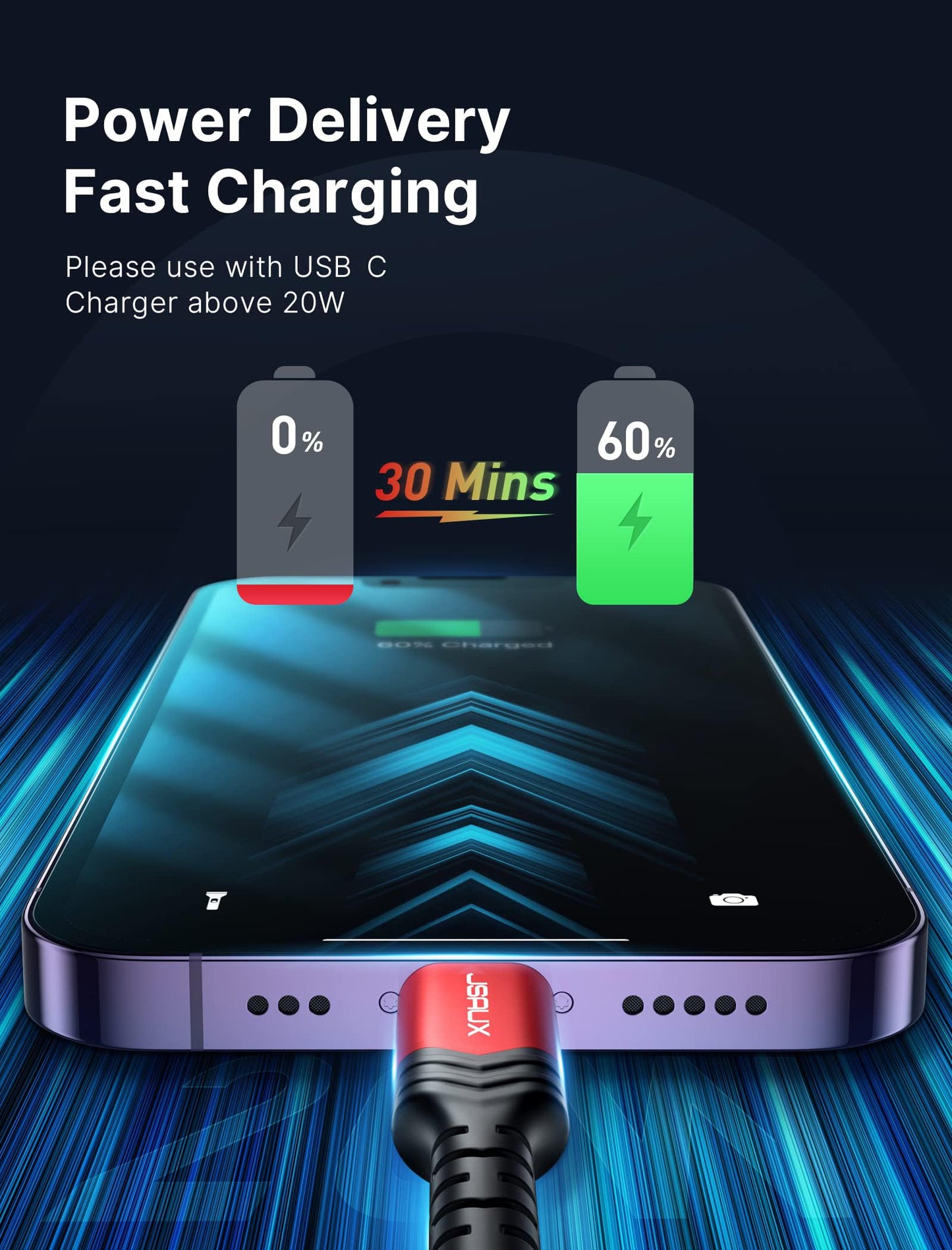 JSAUX USB C to Lightning Cable 6FT, [Apple MFi Certified] iPhone Cord Compatible with iPhone 14/14 Plus/14 Pro/14 Pro Max/13/13 Mini/13 Pro/13 Pro…