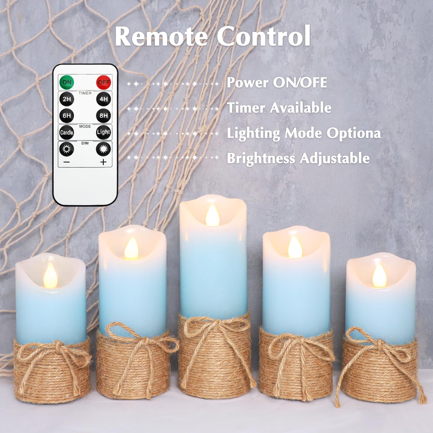 Crystal Club Blue Flameless Candles, Set of 5 Battery Operated LED Pillar Candles with Timer, Real Wax Candle Set with Remote for Home Bedroom Décor
