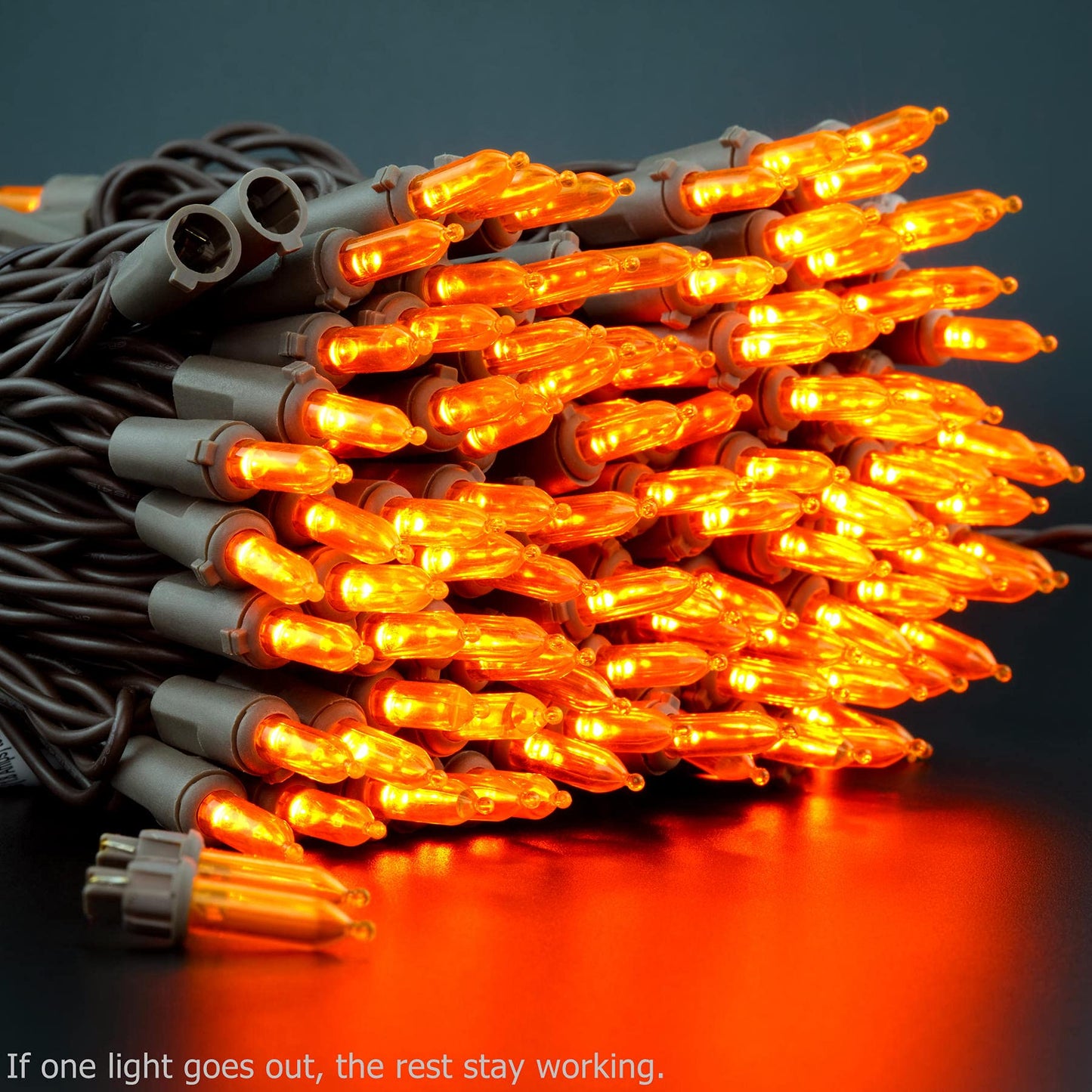 YULETIME 200 Orange Christmas String Lights, 2-Set 33 ft 100 LED Brown Wire