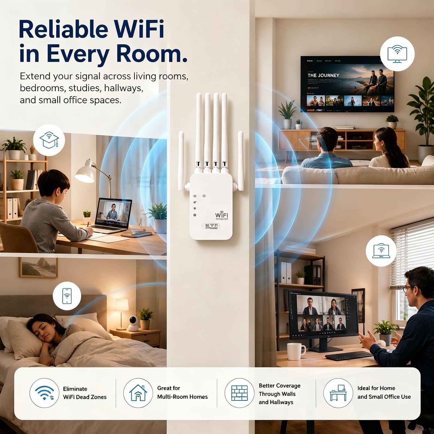 WiFi Extenders Signal Booster for Home, 1200Mbps Wireless WiFi Repeater Dual Band 5GHz & 2.4GHz with 6 Antennas & Ethernet Port, Supports 55+ Devices