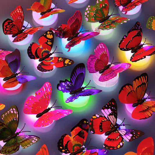 24 Pcs LED Butterfly Decoration Night Light, Wall Butterflies Lights, 3D Butterfly Sticker Wall Light, Colorful Butterflies LED Lights Walls Decor