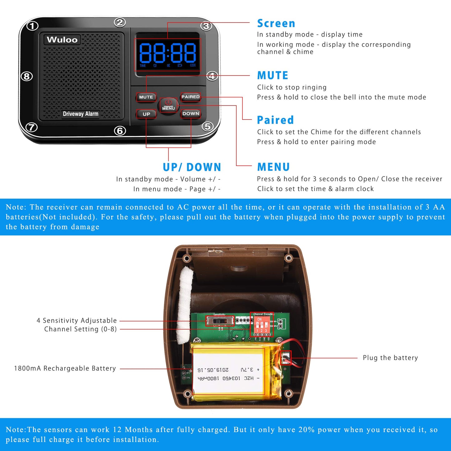 Expandable for Wuloo Wireless Driveway Alarm System (Sensor Only-Brown)