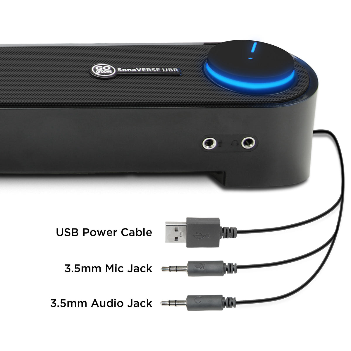 GOgroove Computer Speaker Mini Soundbar - USB Powered PC Sound Bar with Easy Setup Wired AUX, Stereo Audio, Microphone Port, Volume Control Knob