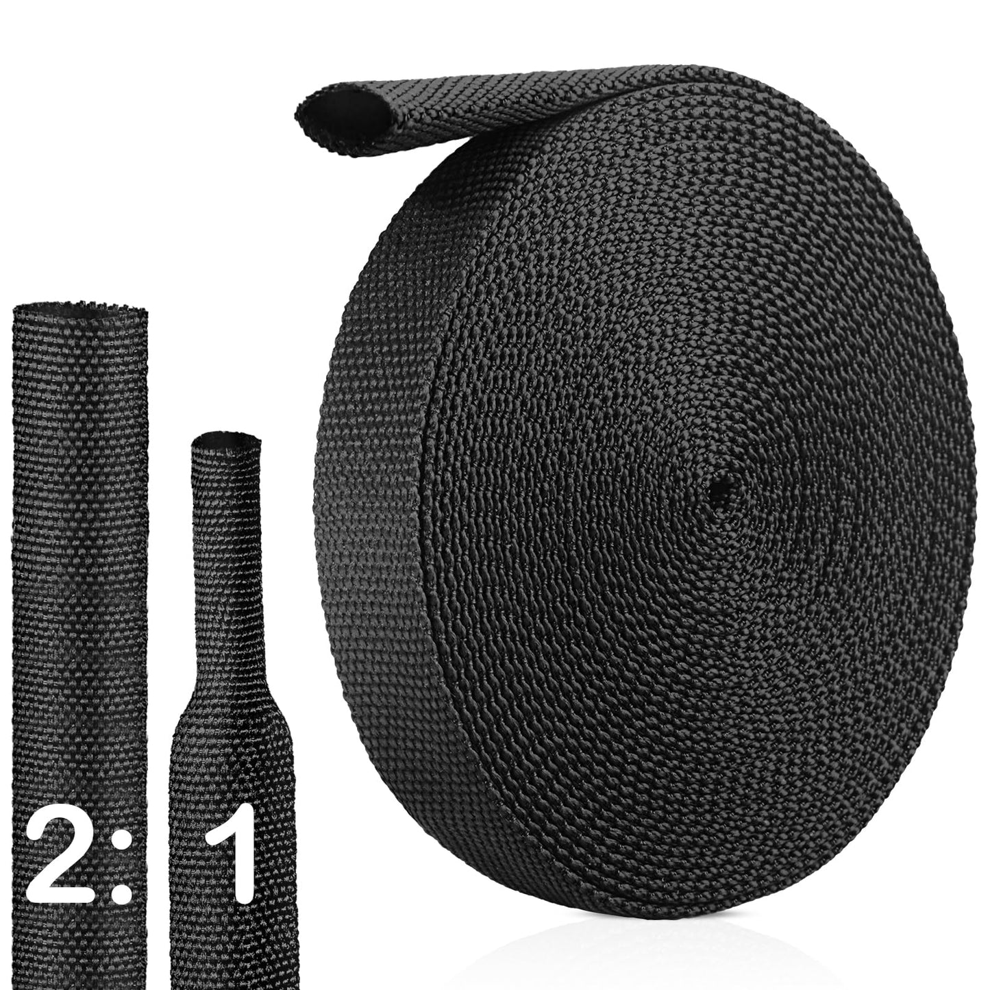 2:1 Heat Shrink Wire Loom Braided Cable Sleeves,Heat Resistant Fabric Woven Shrink Tubing Wiring Harness for Protection Automotive,Harness Cable,Cable
