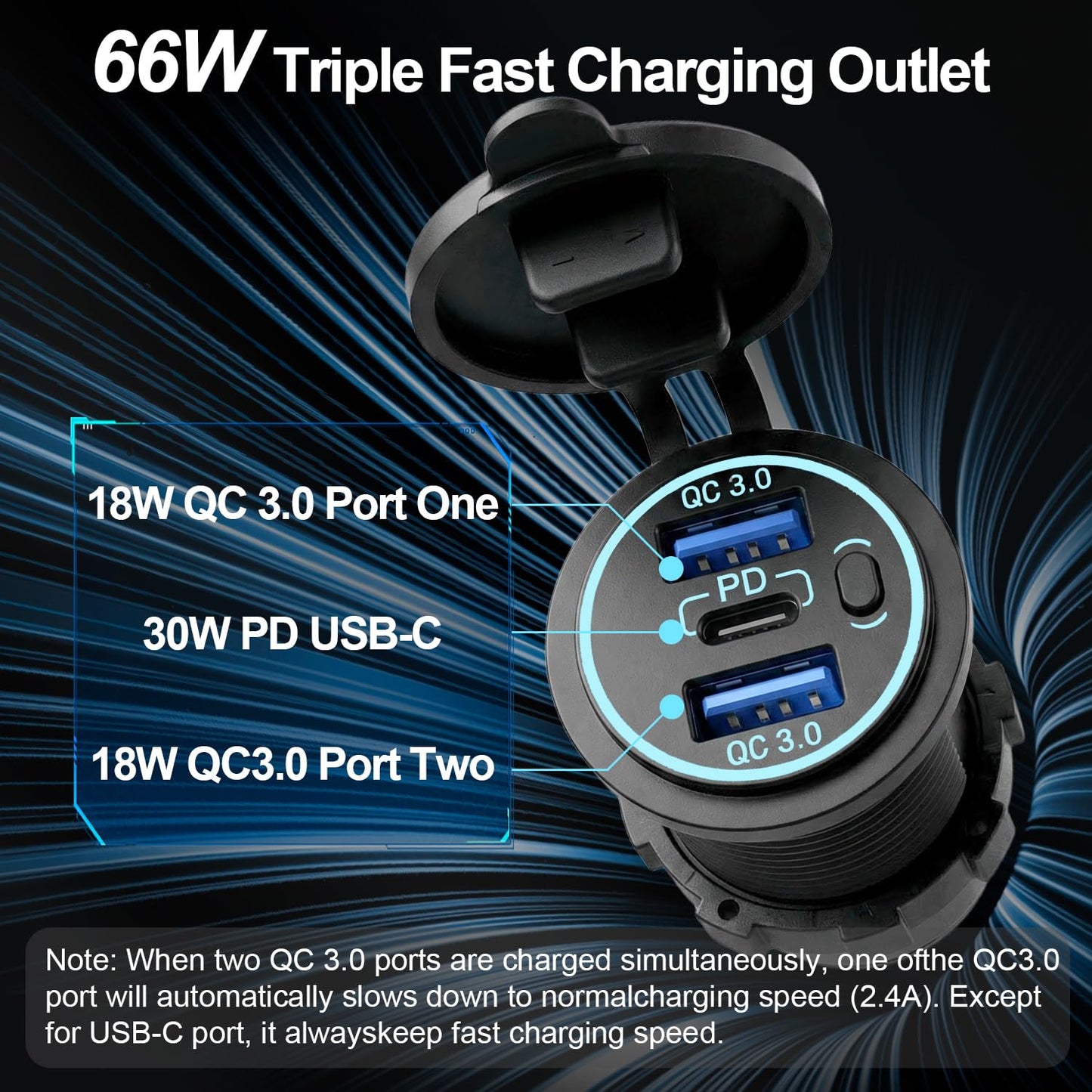 12v usb charger, PD 20W USB-C Power Socket and 18W QC3.0 Socket Waterproof Power Outlet 12V/24V with Power Switch 12V USB C Outlet for Car Golf Cart