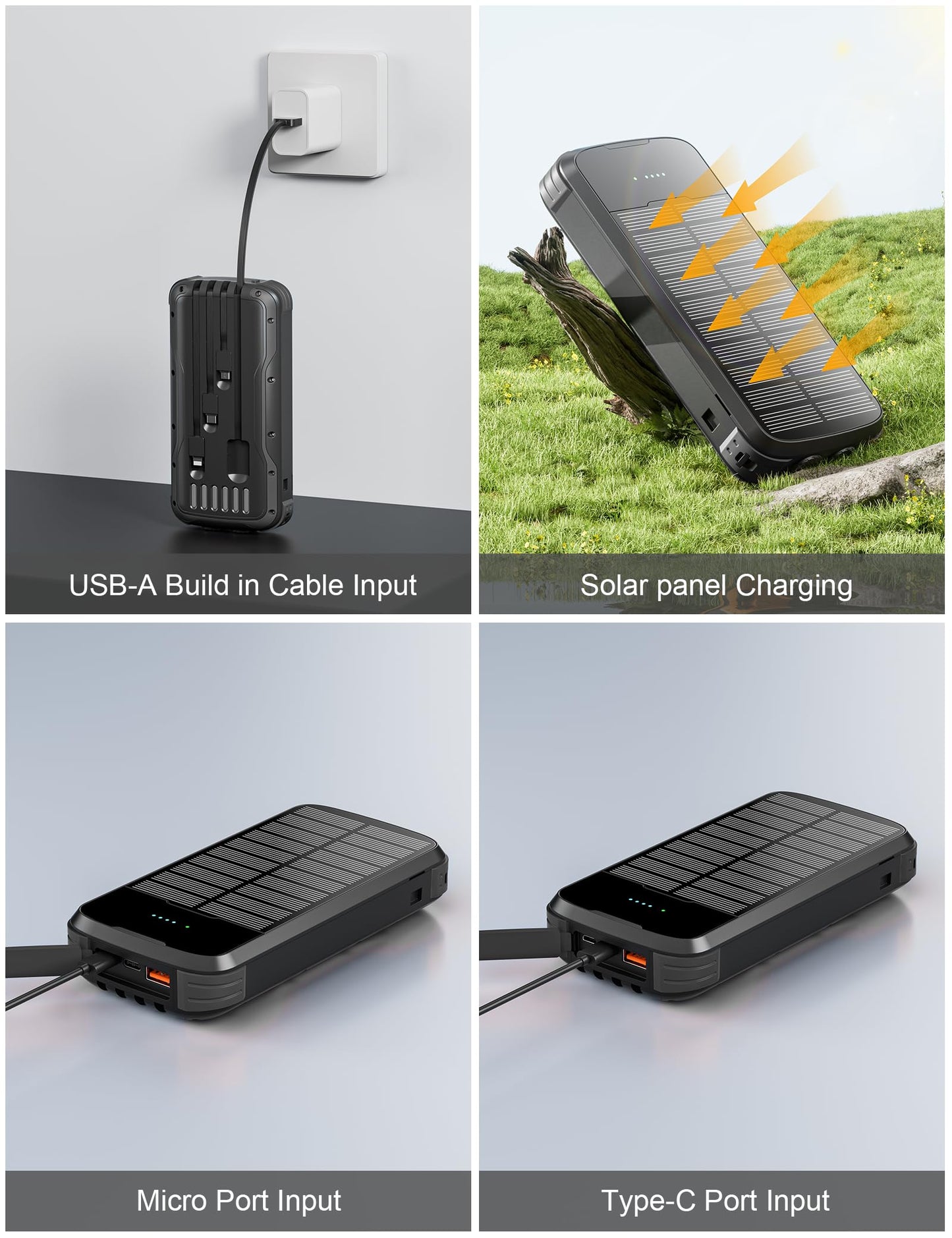 MINRISE Solar Power Bank 40000mAh, Portable Charger PD 20W Fast Charging