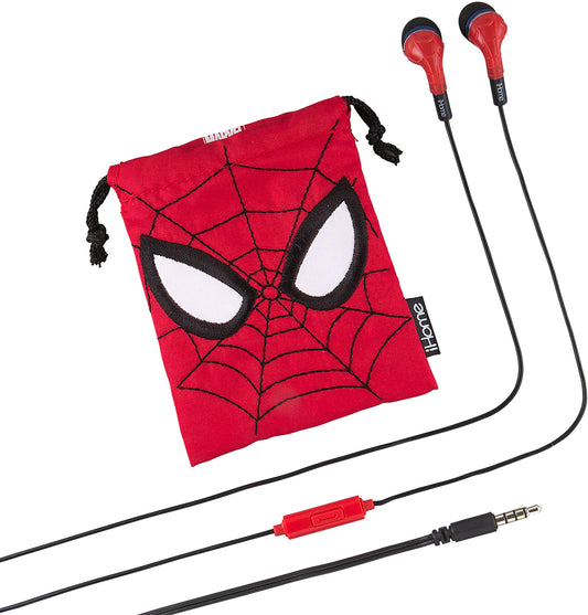 eKids Marvel Avengers Noise Isolating Earbuds with Built in Microphone and Travel Pouch (Spiderman)