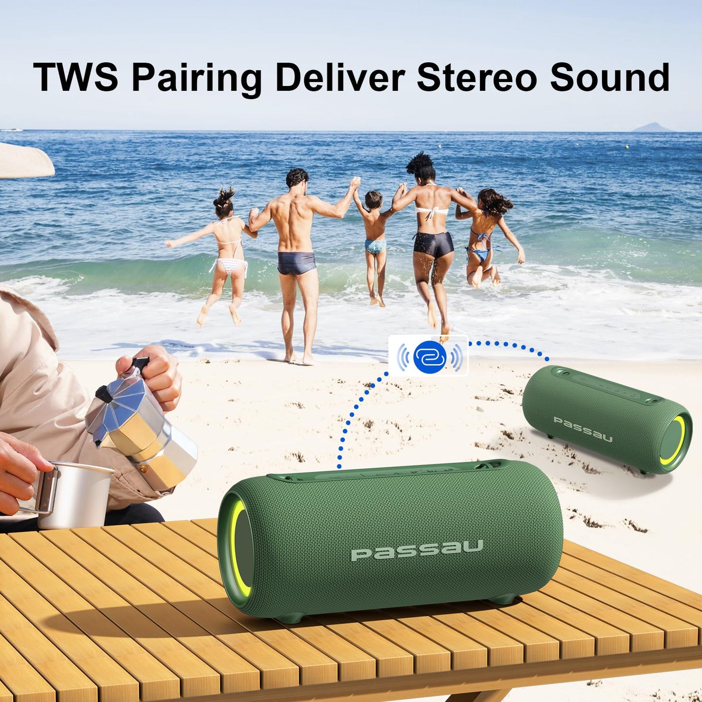 Passau Portable Bluetooth Speakers 40W Peak Loud Stereo Sound, Passive Radiators-Deep Bass, All Day Playtime, Adjustable Strap, BT5.3, IPX5 Wireless