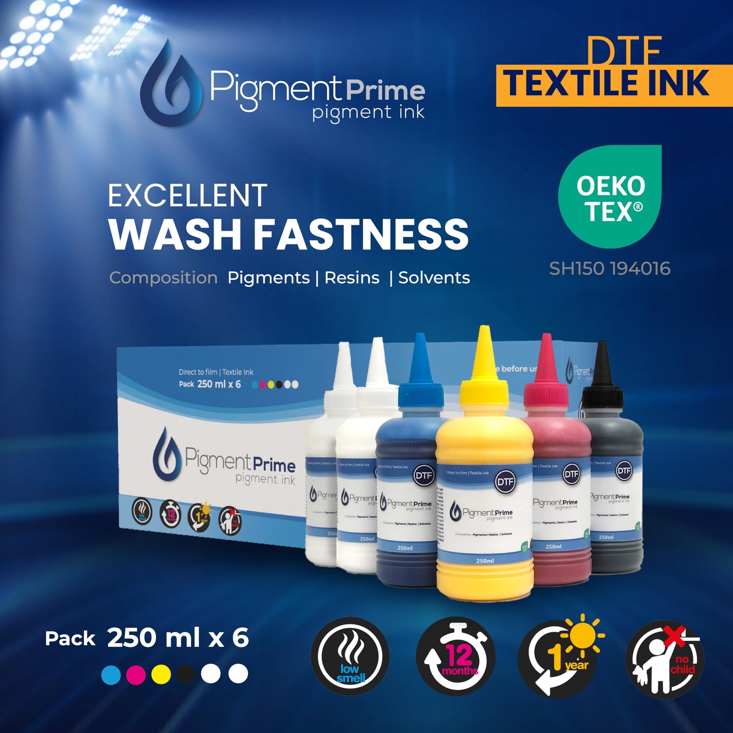 WIPRIME DTF Ink Premium 6 x 250 ml Heat Transfer Ink kit for Conversion Refill for Print Head L1800, R2400, L800, 1430, P400, P800, R2000, XP-15000
