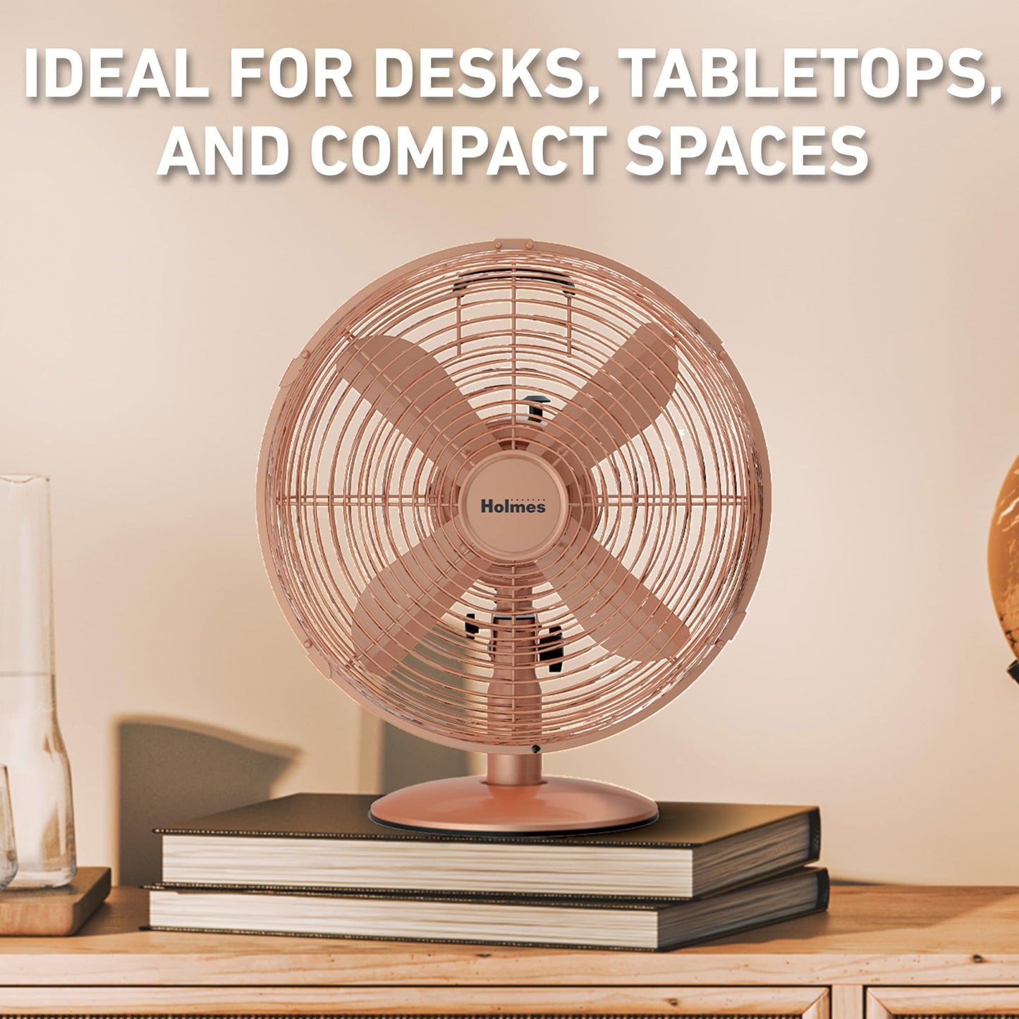 Holmes 12" Vintage Metal Table Fan 3-Speed Brushed Copper Finish
