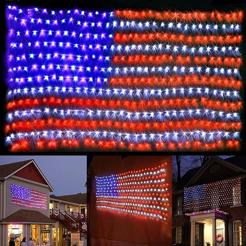 (New) American Flag Lights, Outdoor String Lights 420 LED Waterproof Led Flag Net Light Patriotic Ornaments for Outdoor Home Yard,Garden, Camping