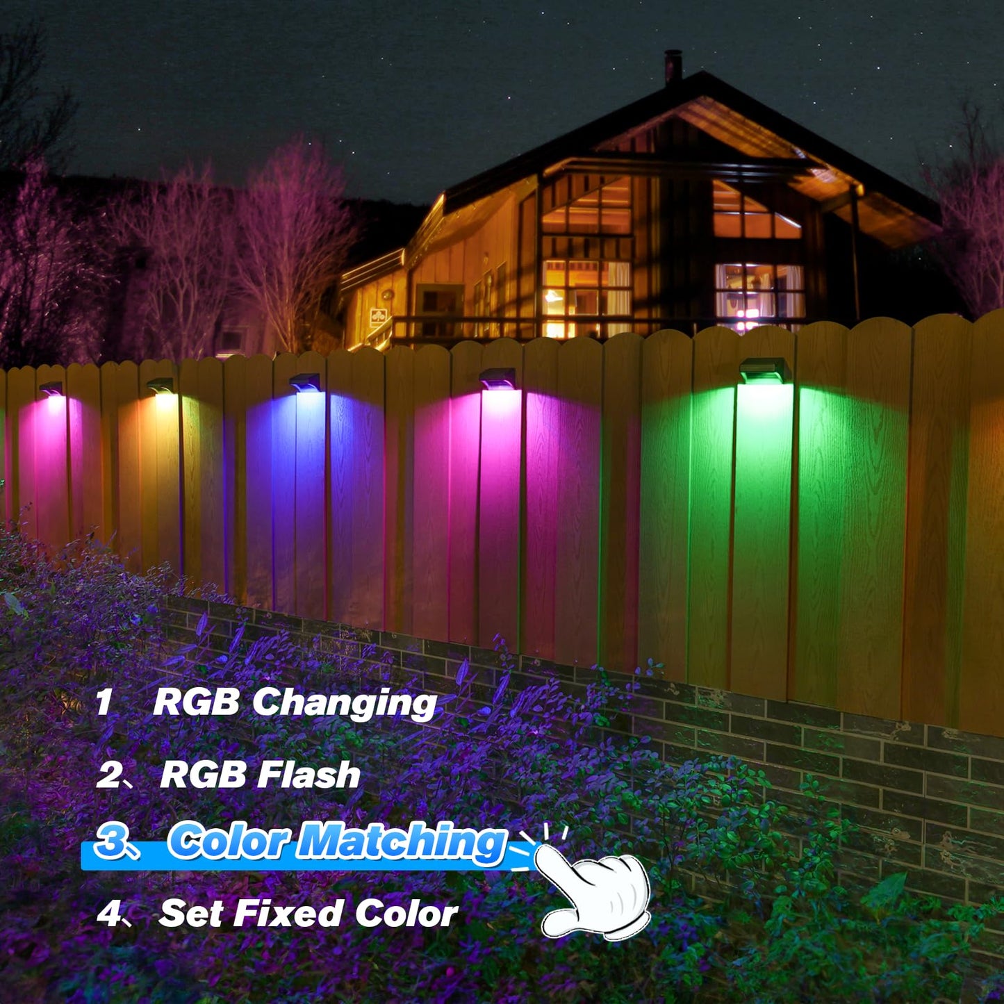 Aulanto Solar Fence Lights 8 Pack-Plus,100 Lumen Big Outdoor Solar Light IP65 Waterproof, Warm White and 10 RGB Modes,Fence Lights Otdoor Solar