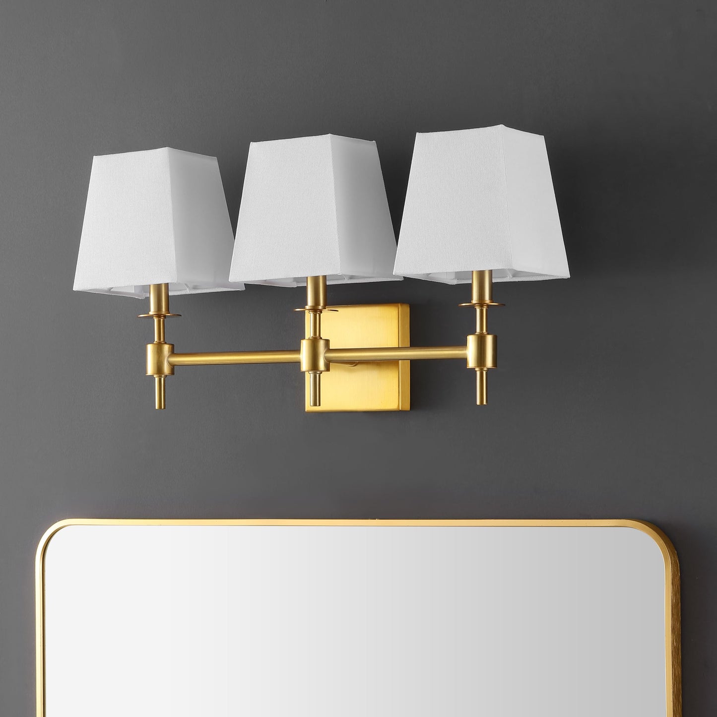 SAFAVIEH Lighting - Clelia 3-Light 21.2-Inch Wall Sconce - Brass - Fabric Shade - Modern 3-Light Design - Ideal for Vanity, Hallway, Bedroom, Bathroom