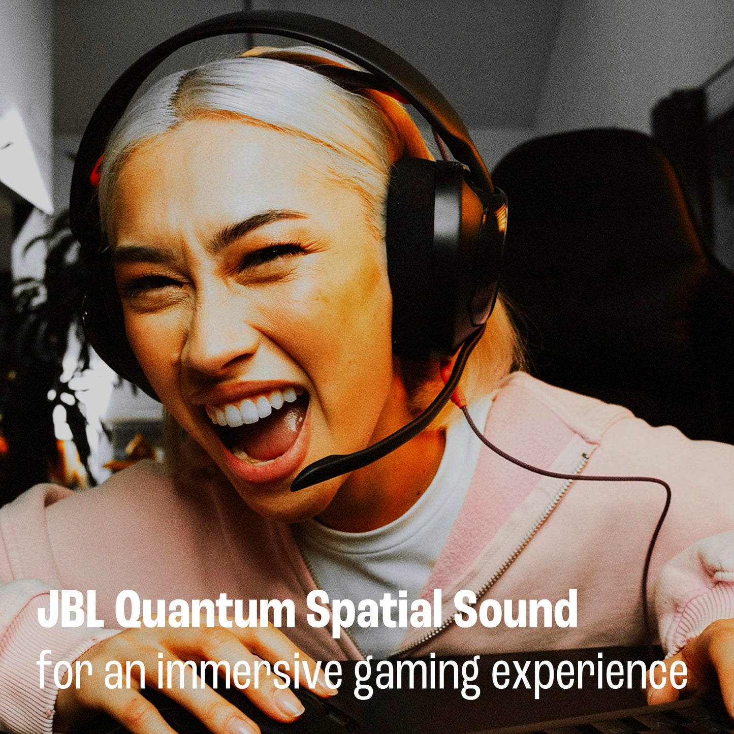 JBL Quantum 250 - Wired multiplatform Gaming Headset, 50mm Carbon Dynamic Drivers for Rich JBL Quantum Spatial Sound, Cardioid Noise Cancelling Boom