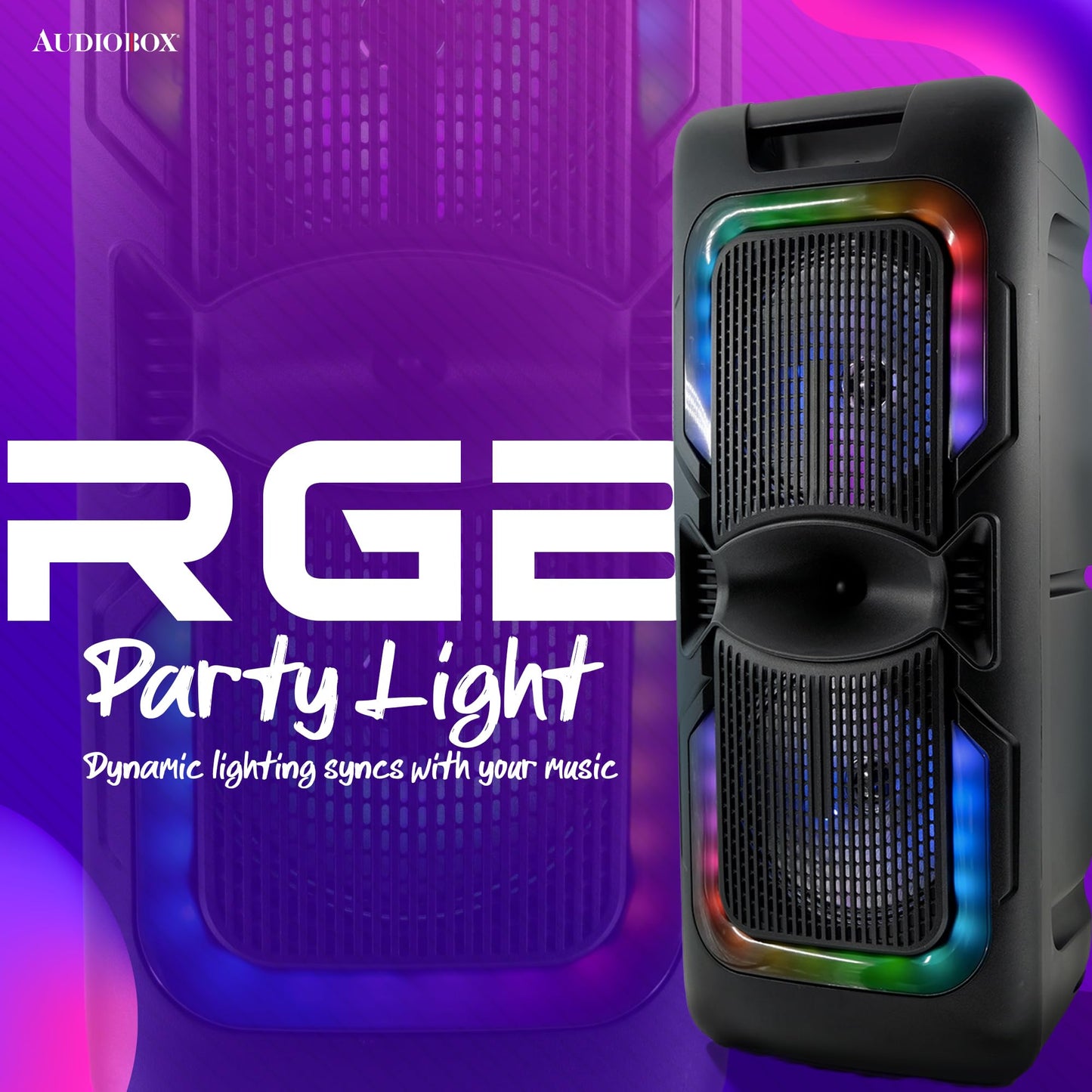 AudioBox ABX-2085R Dual 8" Portable Party Bluetooth Speaker with LED Lights, Wired Microphone, USB, AUX, TF & WaveSync Technology (TWS)
