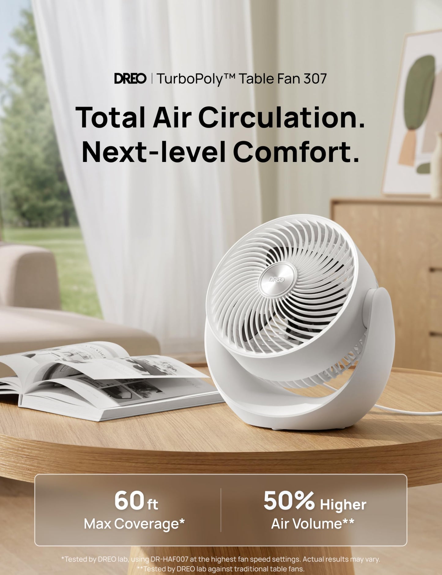 DREO Fan for Bedroom, Table Air Circulator for Whole Room, 11 Inch, 60ft Strong Airflow, 120° adjustable tilt, 20db Low Noise, Quiet, 3 Speeds, Desk