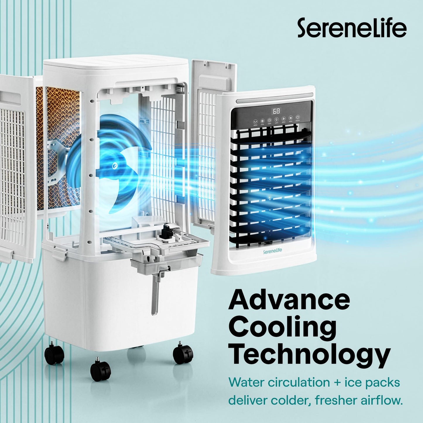 SereneLife Tower Fan, Smart Stand Up Bladeless Tower Fan with WiFi and Remote Control, 1700 CFM High Velocity Output, 25 Liter Detachable Water Tank