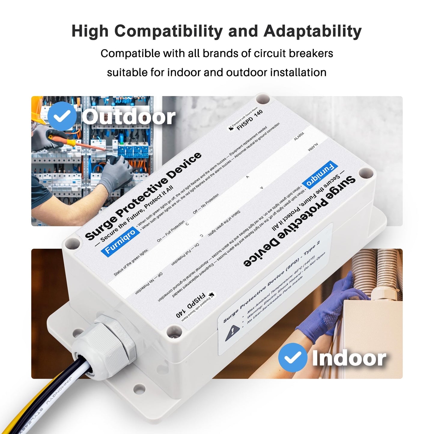 FHSPD140 Whole House Surge Protector FS140 Whole House Surge Protection Device Rated for 140,000 Amps, Whole Home Surge Protector, Indoor/Outdoor Use