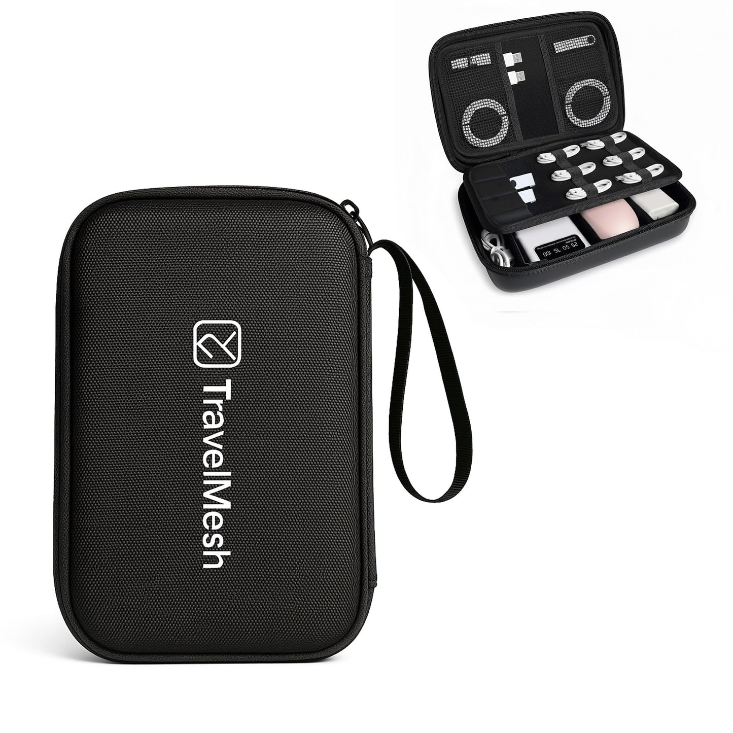 TravelMesh Travel Cable Organizer Bag for Electronics- Waterproof Tech Accessories Case for Cords, Chargers, Wires & Gadgets - Compact Travel Storage