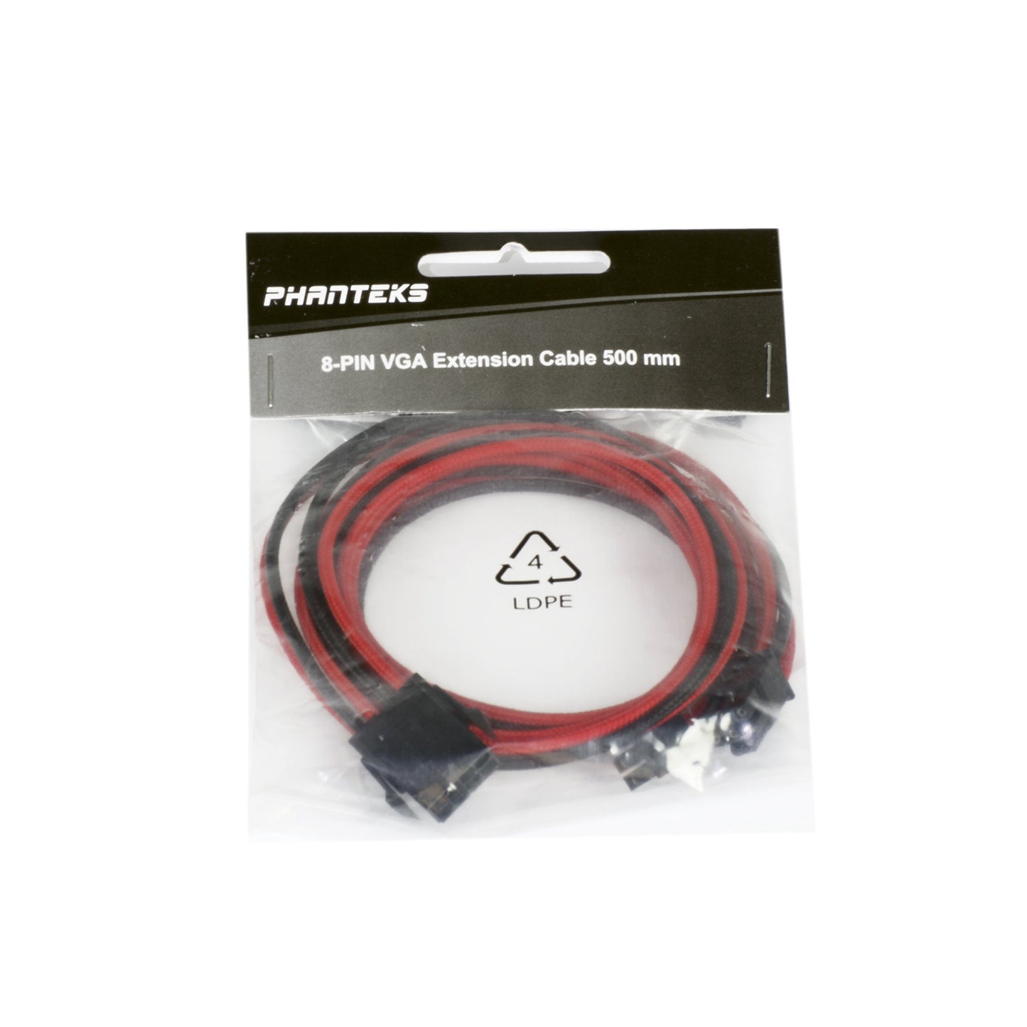 Phanteks 8 to 8 (6+2) Pin VGA Premium Sleeved Extension Cable 19.68" Length, Black/Red(PH-CB8V_BR)