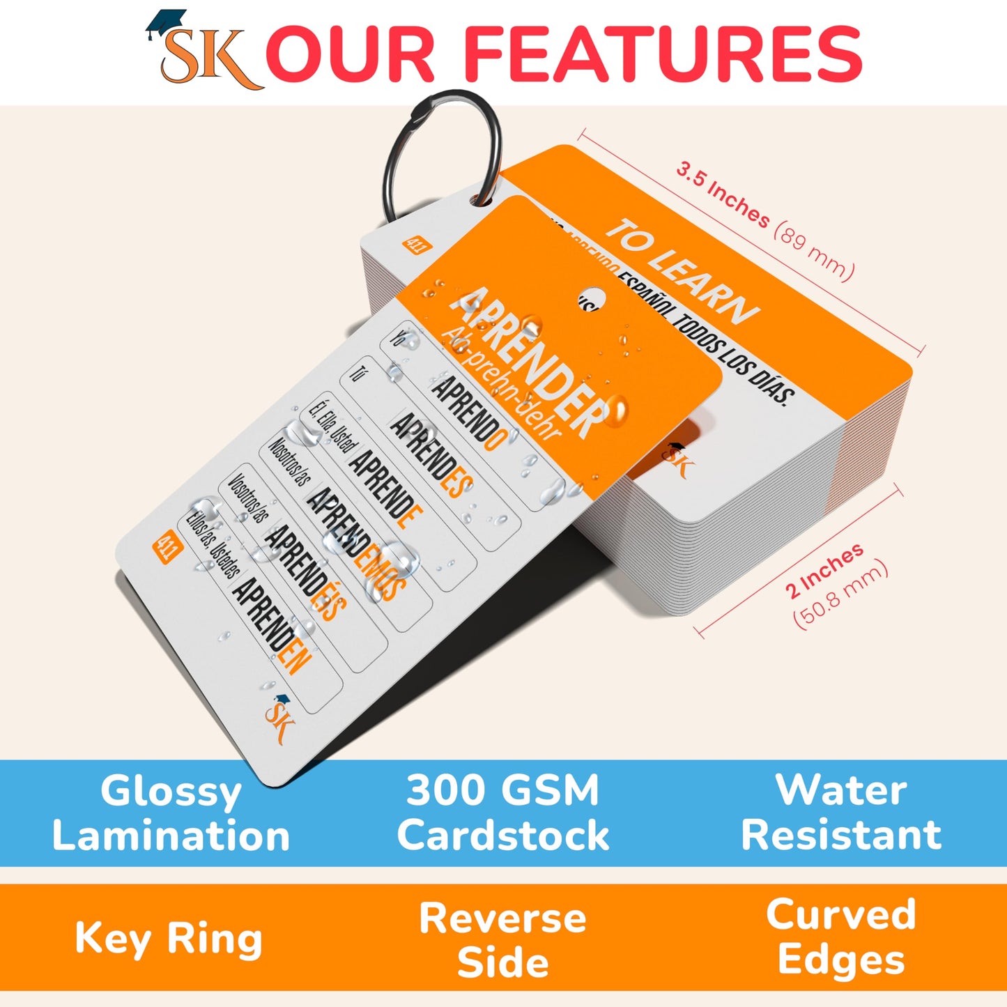 500+ Spanish Vocabulary Flash Cards – Verb Conjugation, Nouns, Adjectives & Phrases for Adults & Teens Ages 15+, Beginner Spanish Learning