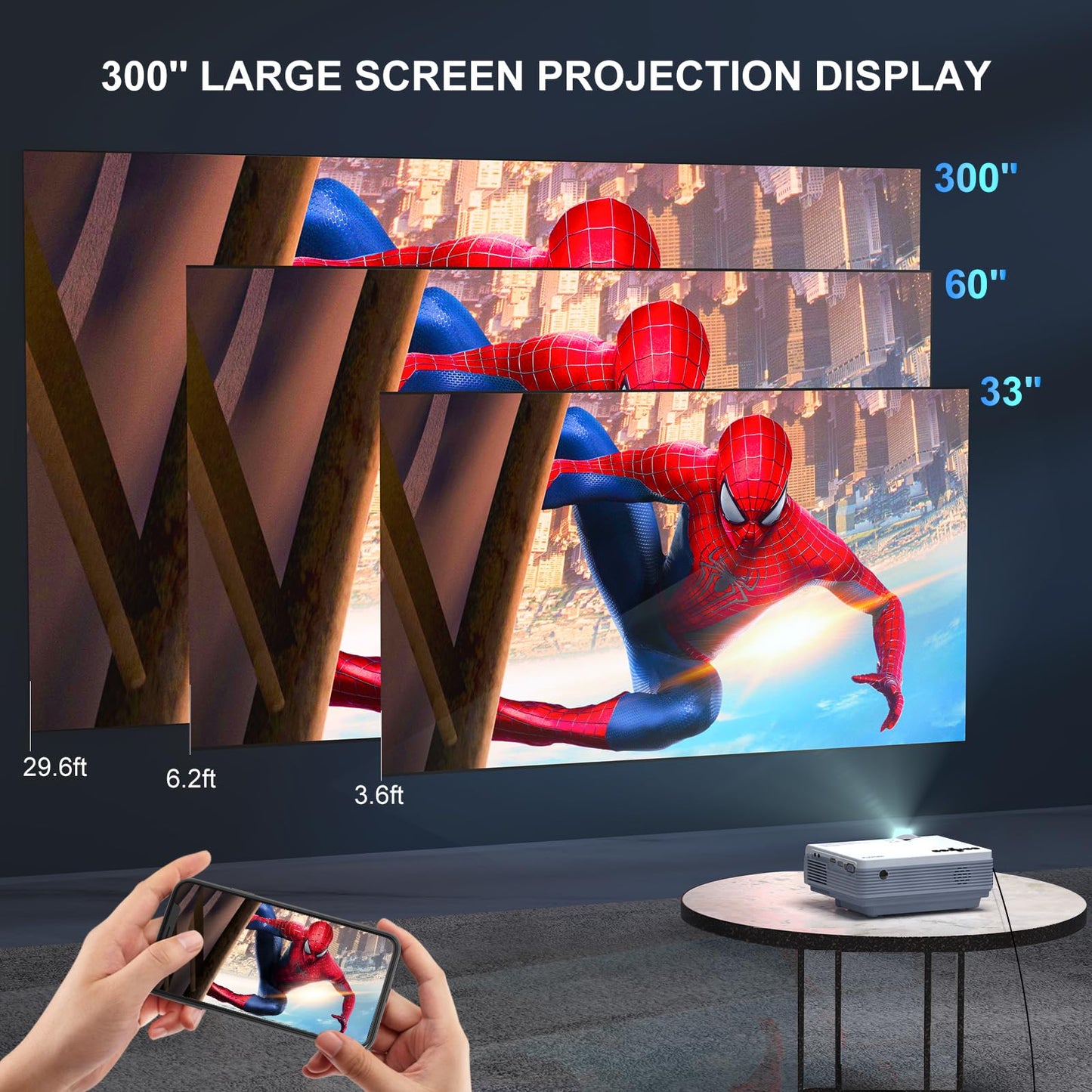 FUDONI Projector with 5G WiFi & Bluetooth, Native 1080P 18000L Portable Movie Projector for Home Theater Outdoor, Built-in Speaker, Compatible
