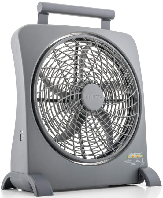 Treva 10 in Rechargeable Portable Fan Smart Power AC Battery USB Port