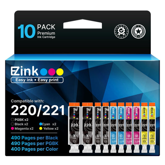 E-Z Ink Compatible Ink Cartridge Replacement for Canon PGI-220 PGI220 CLI-221 CLI221 to use with PIXMA MX860 MX870 MP620 MP560 (2 Large Black, 2 Cyan