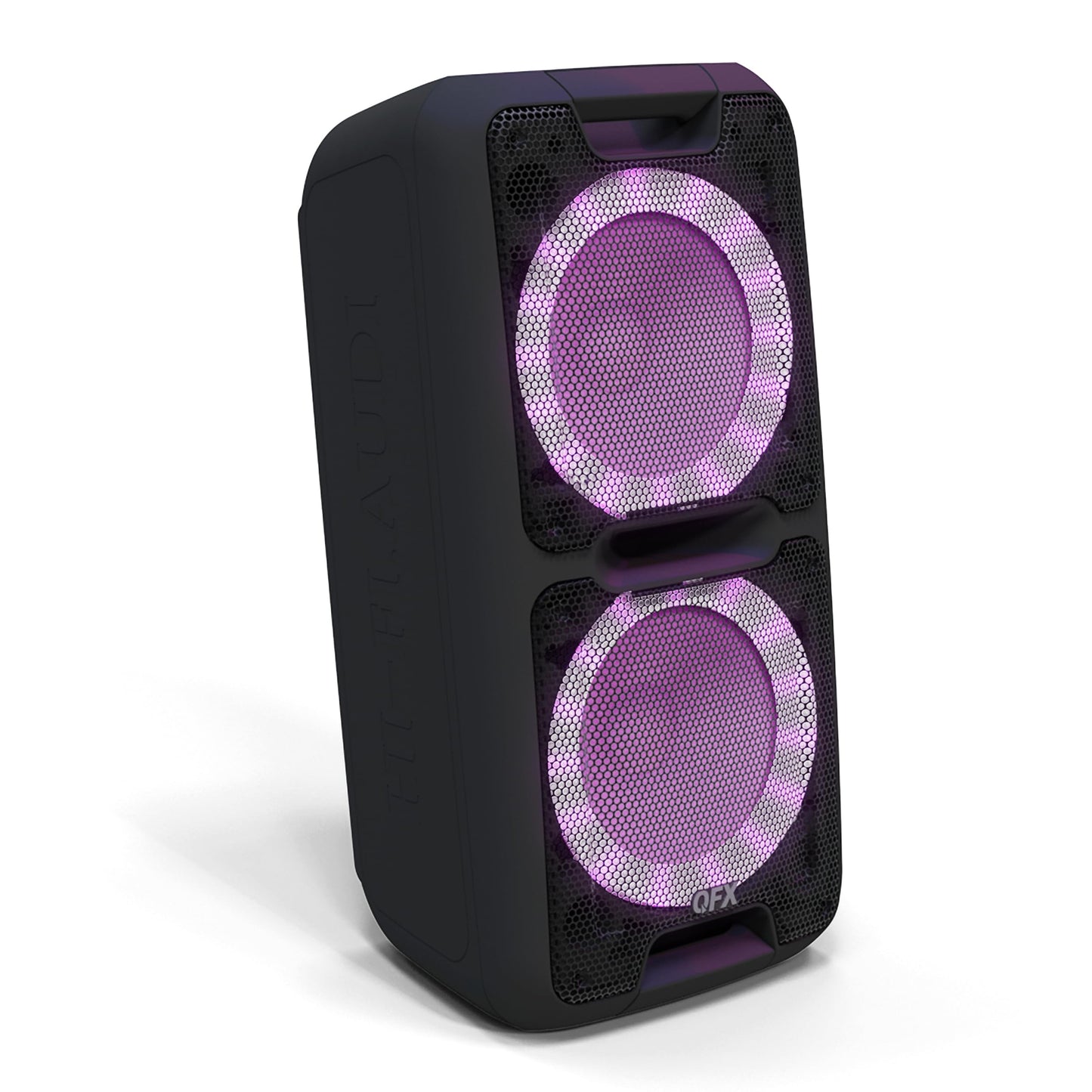 QFX PBX-100 Bluetooth Wireless Portable Party Speakers with Dual 10" Woofers - Rechargeable, LED Party Lights, 5-Band EQ, USB/TF Slot, Black