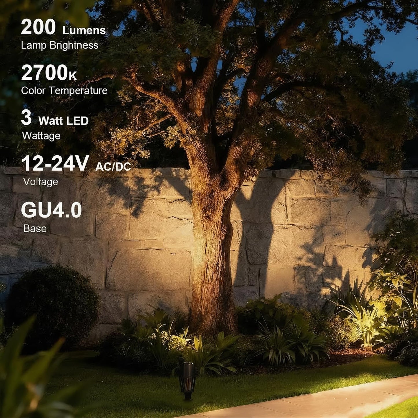 GOODSMANN 8-Pack MR11 LED Bulbs GU4 Bi-Pin Base 3W 200 Lumens 2700K Warm White 12-24V AC/DC Low Voltage Bulbs for Landscape Pathway Lights