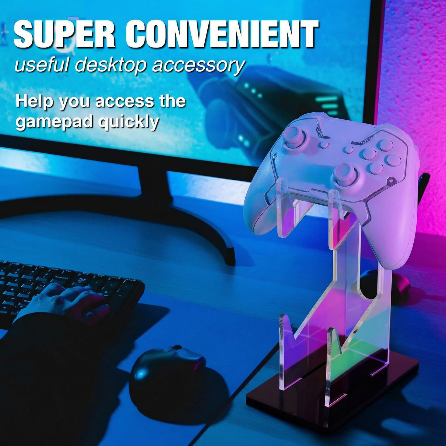 NiHome Iridescent Acrylic 2-Tier Universal Game Controller Headset Holder Stand for PS5 Xbox ONE Switch Colorful Controller Stand Gaming Accessories