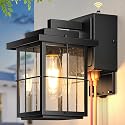 Gleamz Outdoor Wall Light Dusk to Dawn, Black Front Porch Light with GFCI Outlet, Modern Exterior Lighting Fixtures with Outlet, Exterior Wall Sconce