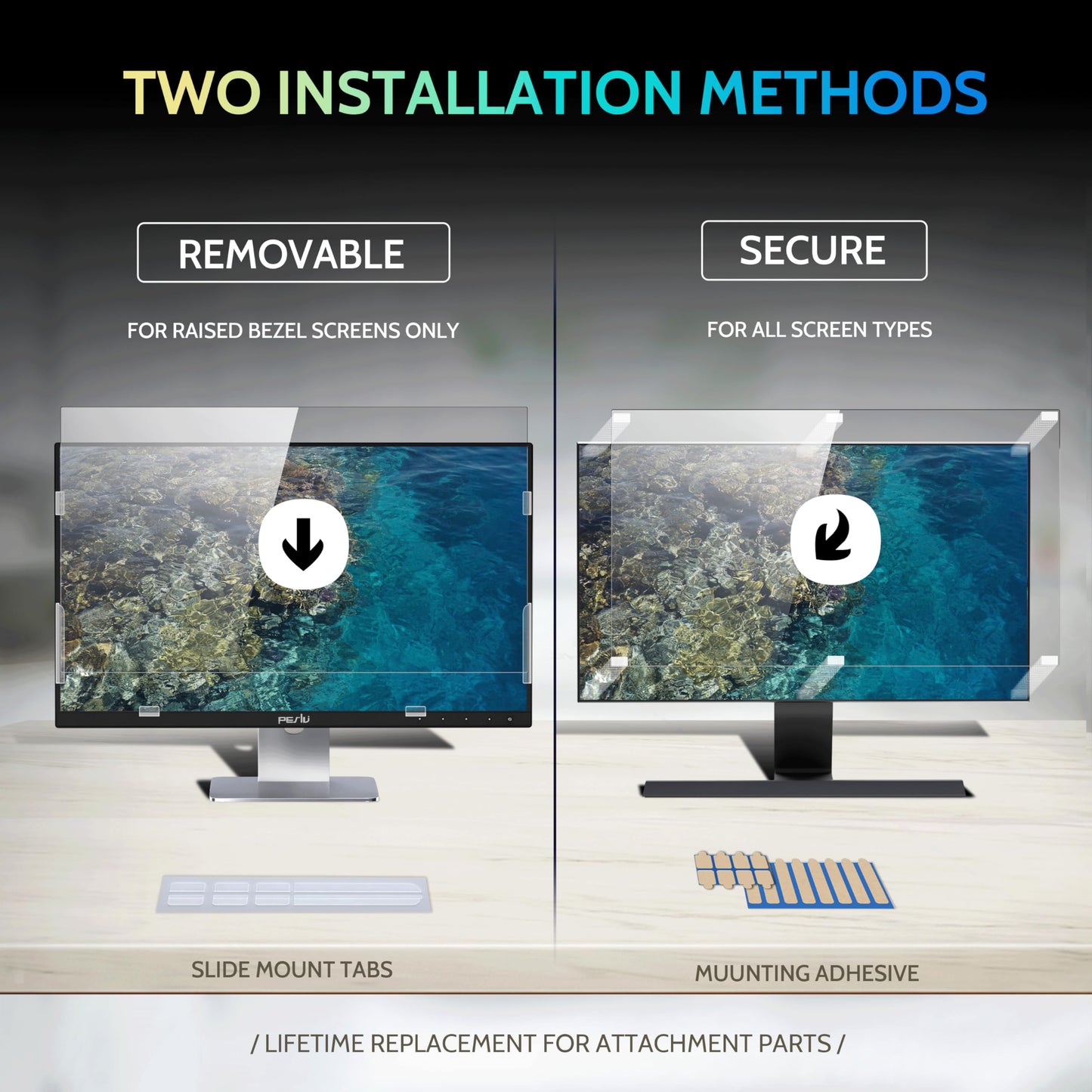 Peslv [2-Pack] 24 Inch Privacy Screen for Computer Monitor 16:9 Aspect Ratio, Eye Protection Anti Blue Light Glare Shield, 24inch Removable Black