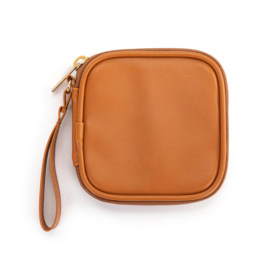 DEMDACO Electronic Accessories Tech Pouch Carry Case Travel Organizer for Cables Chargers and Headphones 4 x 4 Inch Saddle Brown