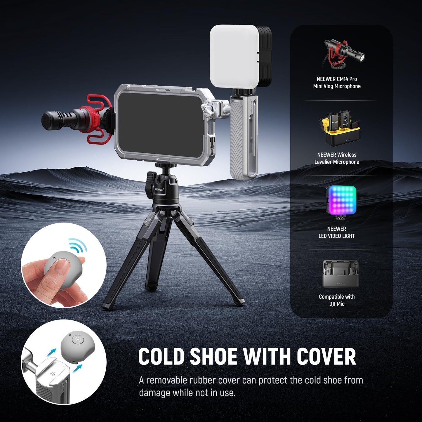 NEEWER Quick Release Side Handle with Detachable Bluetooth Shutter, Anti Off Cold Shoe, 360° Rotation, Compatible with iPhone 16 Pro 16 Pro Max S25