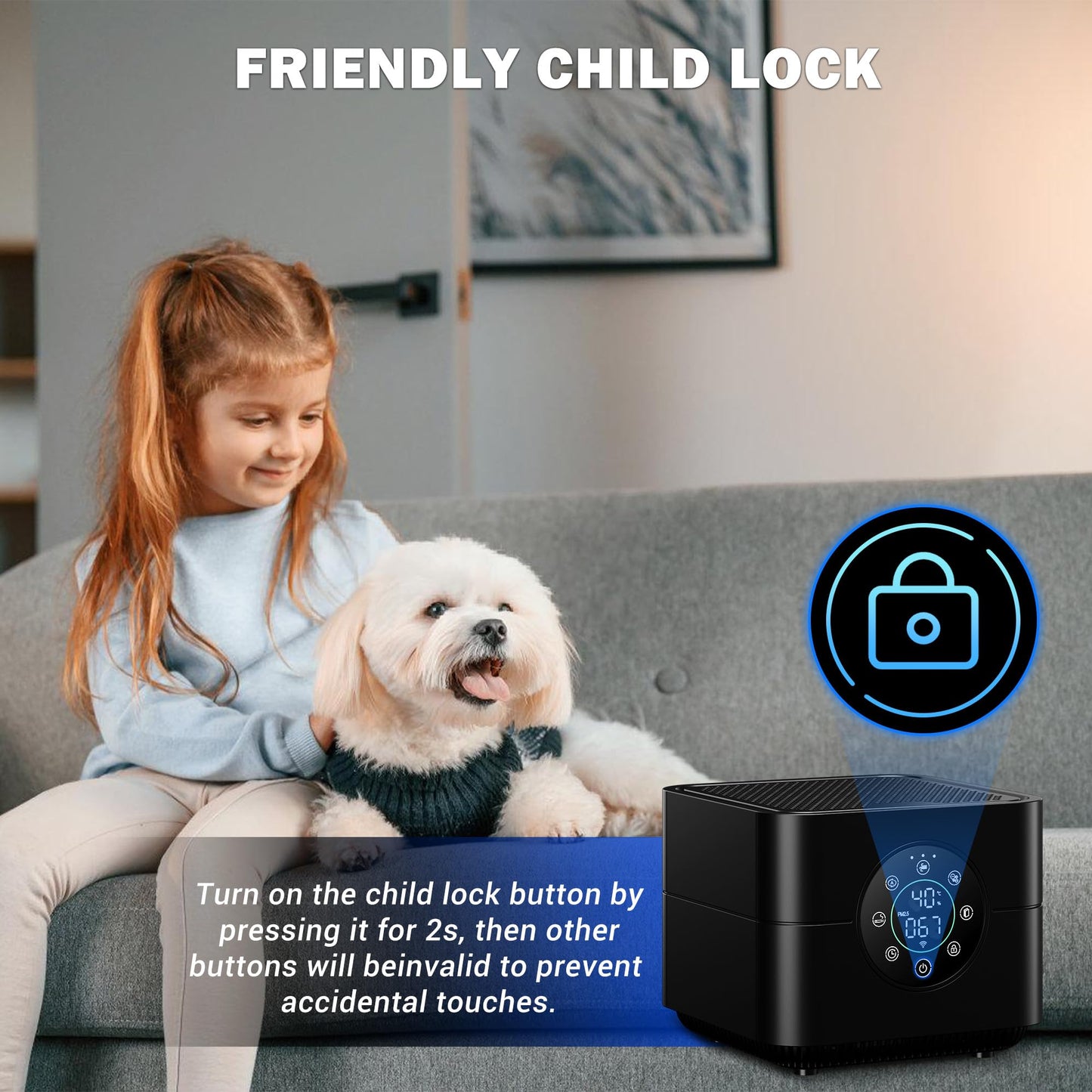 POXURIO Air Purifiers for Home Bedroom, 8 in 1 H13 HEPA Air Purifier with PM2.5 Display, Up to 600 ft² for Smoke, Pets, Car, Dust, Pollen