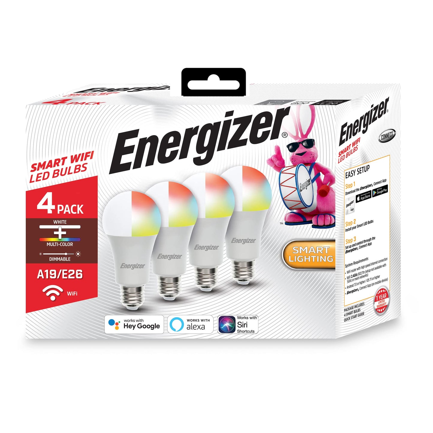 XTREME Energizer Connect Smart A19 LED White & Multi-Color RGB Light Bulb with Voice Control and Remote Access Through Your Smartphone | Compatible