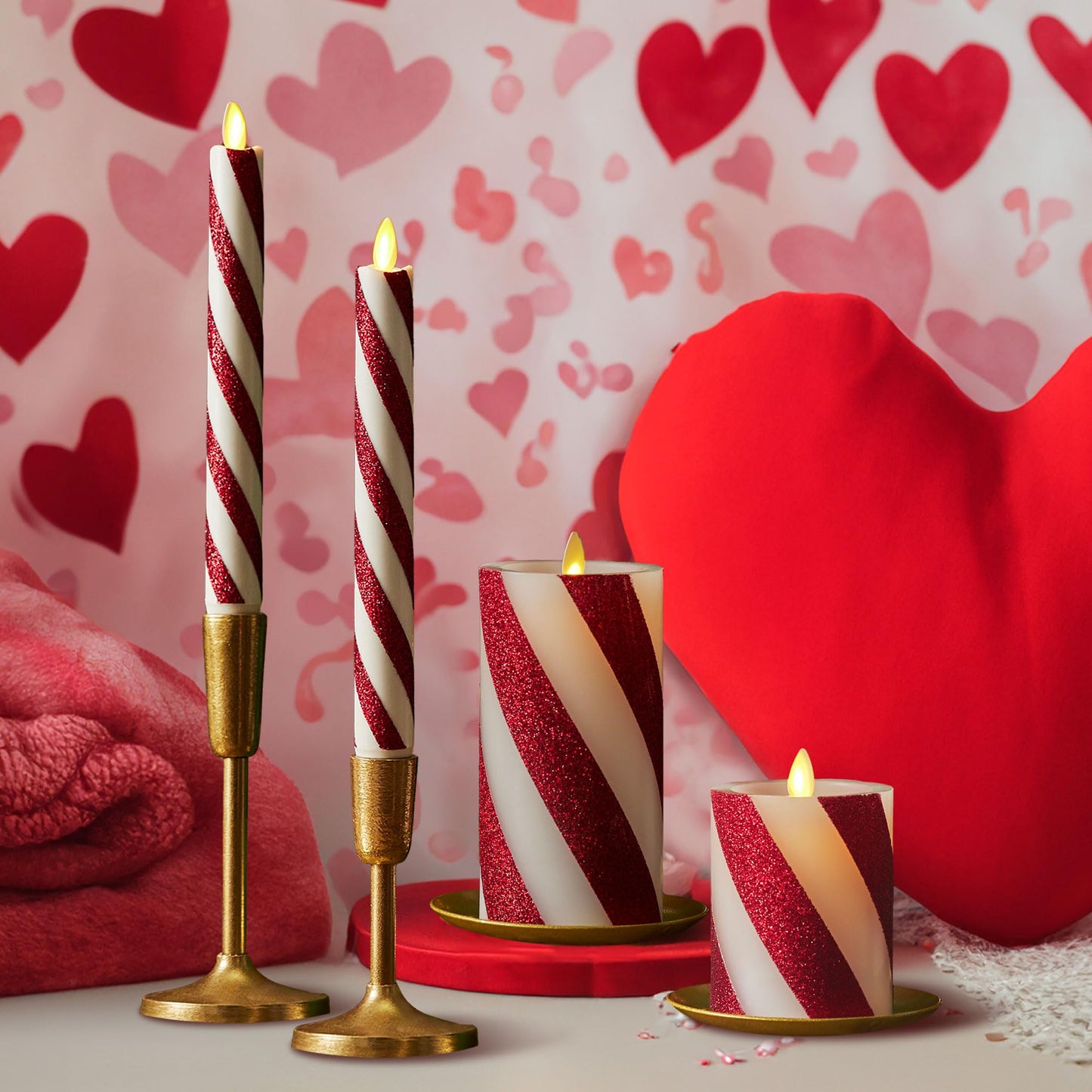 Luminara - Flameless Holiday LED Candle Battery Operated Moving Flame - Red Candy Cane - Pack of 1-6.5" - Unscented Indoor Realistic Flickering Safe