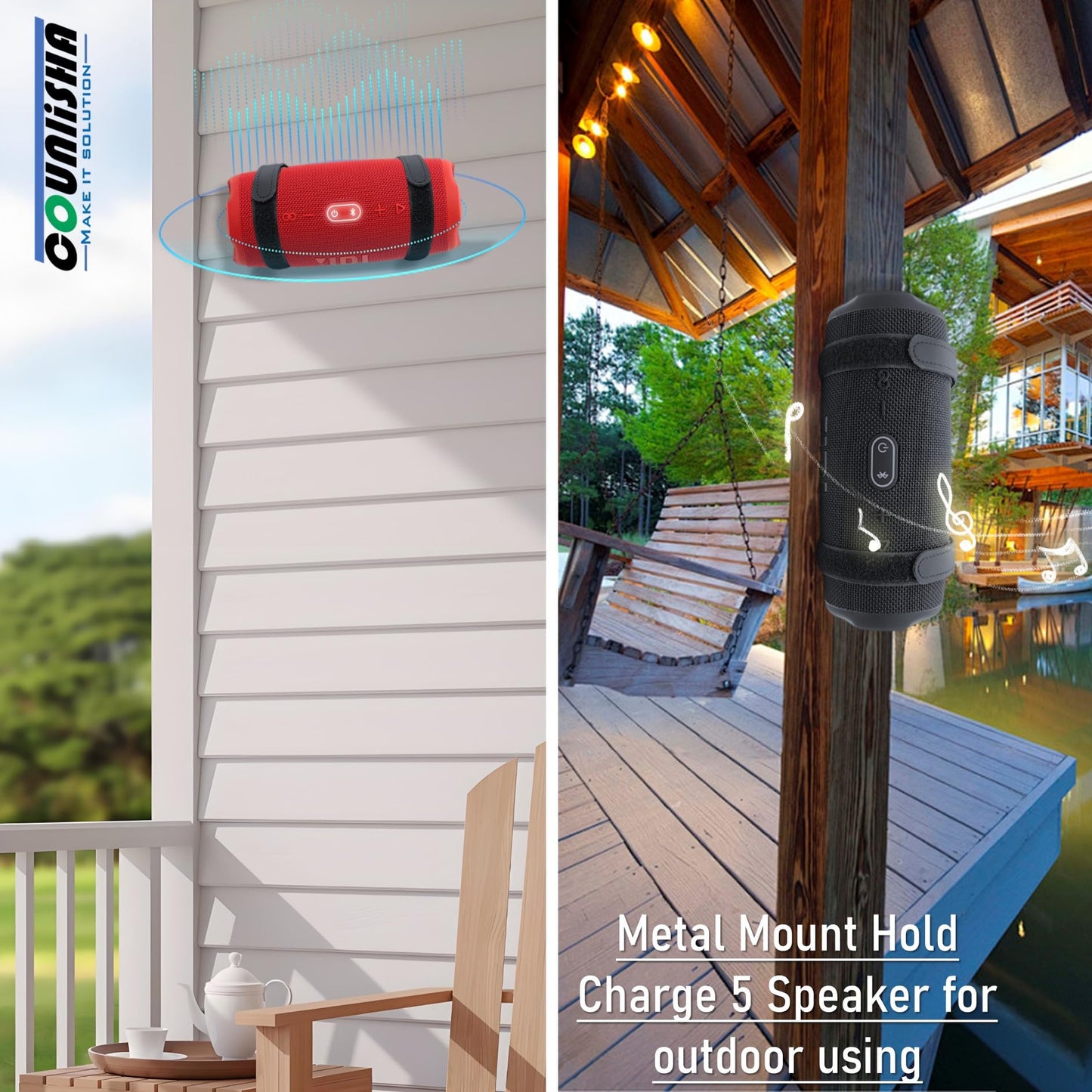 Metal Wall Mount Compatible for jbl Charge 6/Charge 5,4,3/Flip 7/Flip 6,5,4,Secure Shelf Holder with Adjustable Leather Straps, Speaker Wall Bracket