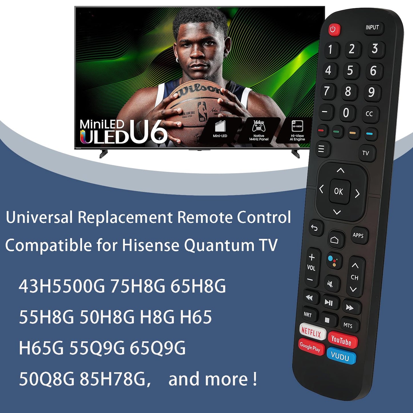 Universal Replaced Remote Controller fit for Hisense Quantum TV 43H5500G 75H8G 65H8G 55H8G 50H8G H8G H65 H65G 55Q9G 65Q9G 50Q8G 85H78G