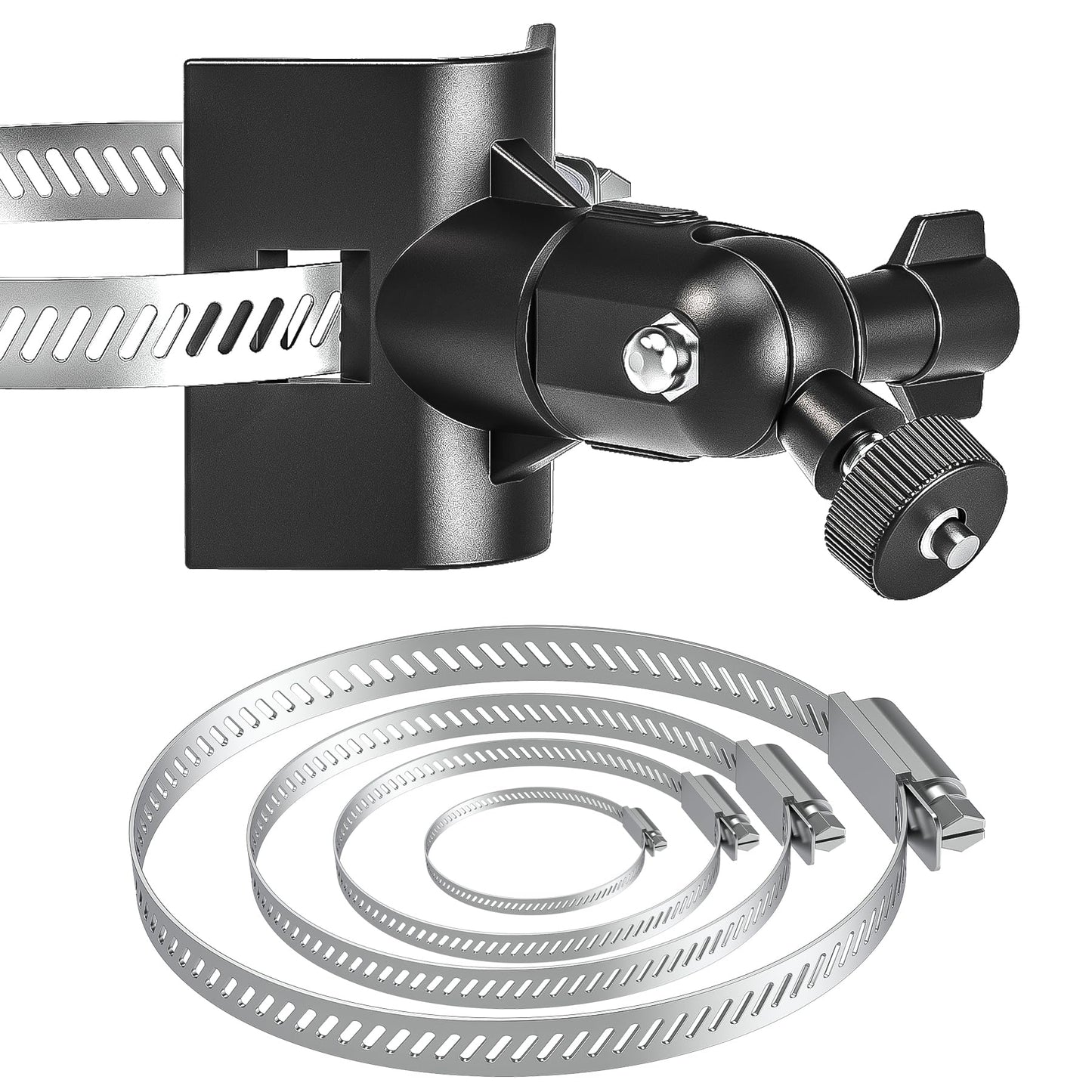 Universal Adjustable Stainless Mount Bracket Outdoor Security Camera 360 Degree Hoop Hose Clamp Pipe Poles Mount No-Drill Holes Compatible