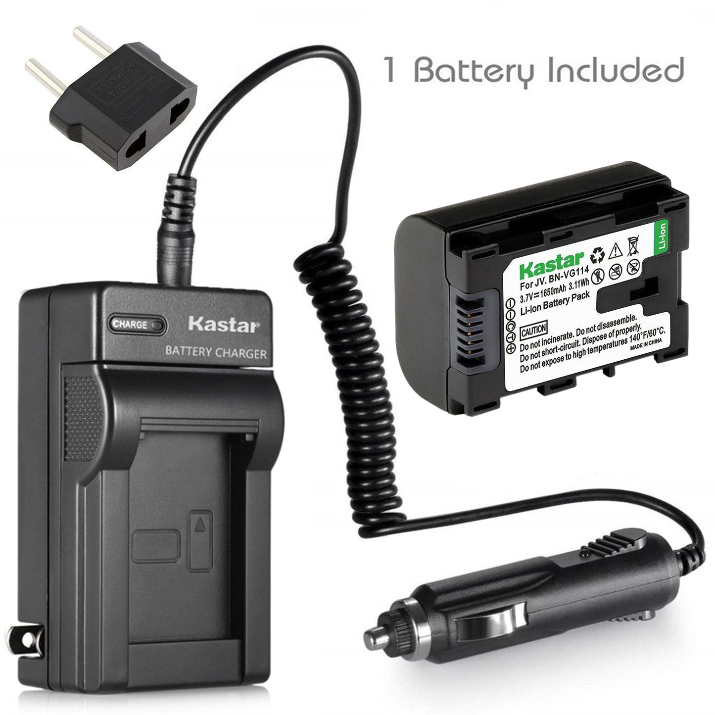 Kastar BN-VG114 Battery (1-Pack) and AC Charger for JVC BN-VG107 BN-VG107U BN-VG108U BN-VG108E BN-VG114 BN-VG114U BN-VG114US Rechargeable Lithium-ion
