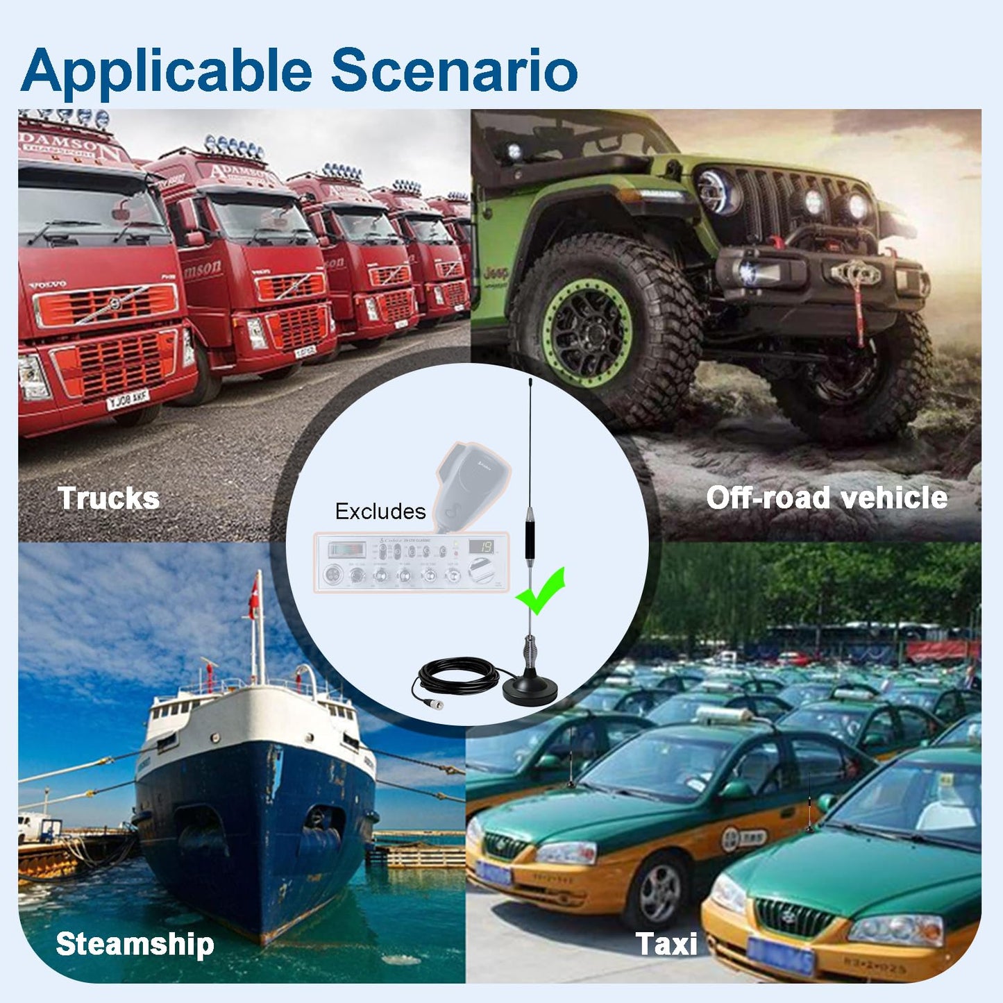 ZWEHKD 27MHz Mobile CB Radio Antenna Full Kit Heavy Duty Vehicle Magnetic Mount CB Antenna PL259 & BNC Male Connector Universal Fit Car Truck SUV