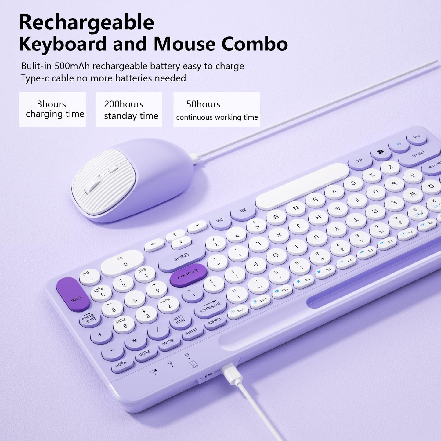 Bluetooth Keyboard and Mouse Wireless, Multi-Device Rechargeable Keyboard and Mouse Combo with Phone Holder (Bluetooth 5.0+3.0+2.4GHz) Quiet Ergonomic
