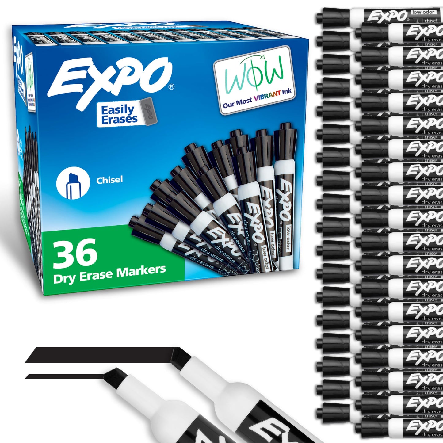 EXPO Dry Erase Markers, Low Odor Ink, Black, Chisel Tip, 36 Count - Easily Erases, Ideal for Classroom, Home, Office, Back to School, Teacher Supplies