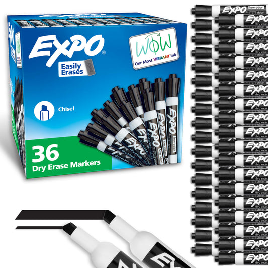 EXPO Dry Erase Markers, Low Odor Ink, Black, Chisel Tip, 36 Count - Easily Erases, Ideal for Classroom, Home, Office, Back to School, Teacher Supplies