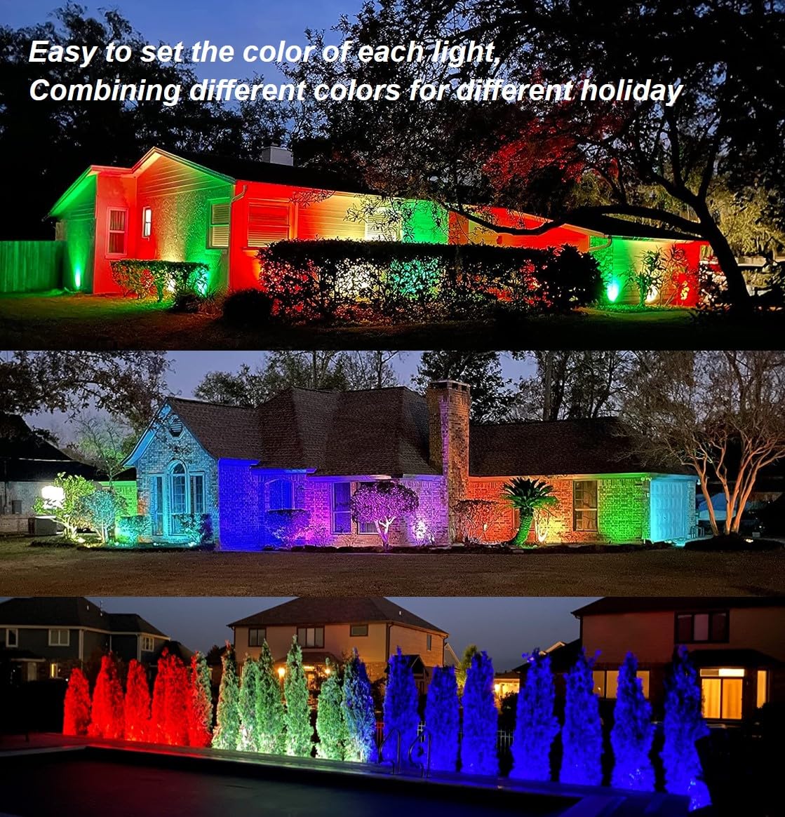 25W Color LED Outdoor Landscape Spotlight with Strobe Lighting - Waterproof RGB Spot Lights for Yard Tree House Halloween Christmas, Dual Mode, 120V